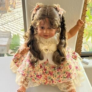Giggles by Pat Secrist Vinyl Doll 20" Girl Doll Brown Hair Pigtails with Bows